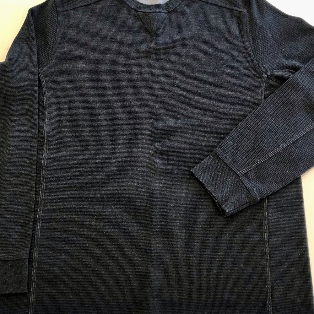 EDDIE BAUER Waffle Shirt Charcoal Crew Neck Long Sleeve Side Panels XL - Picture 7 of 11